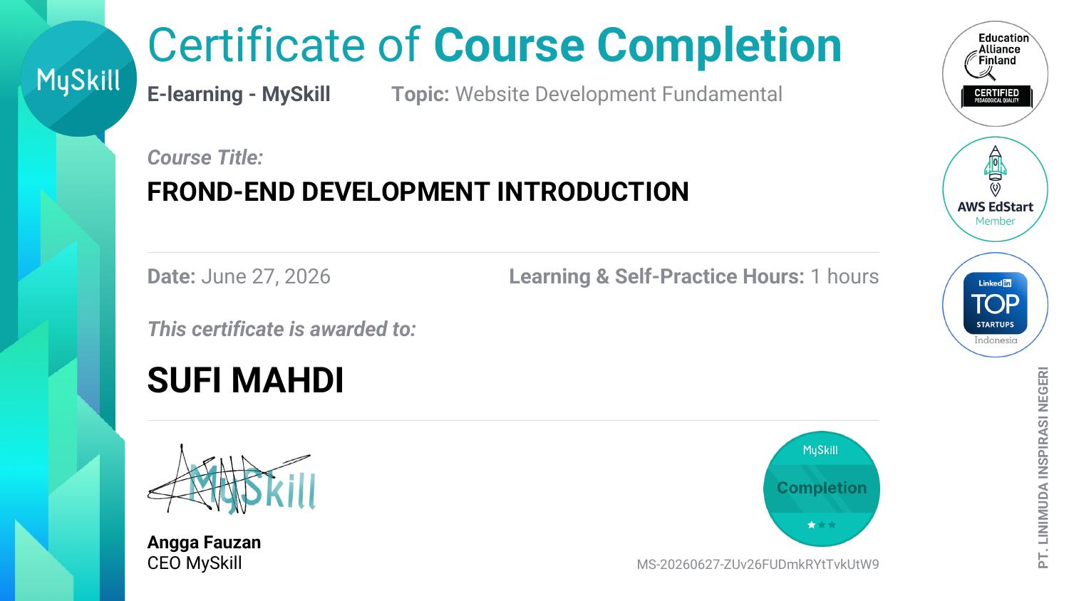 Sertifikat Frond-End Development Introduction — MySkill (Website Development Fundamental)